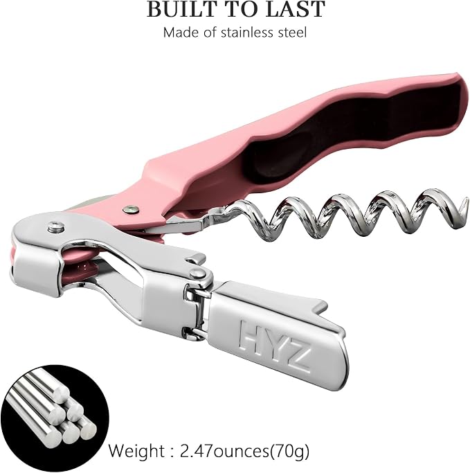 HYZ 2-Pack Wine Opener Waiter Corkscrew, Professional Wine Key for Servers, Bartender with Foil Cutter, Manual Wine Bottle Opener Double Hinged (Pink Mesa)