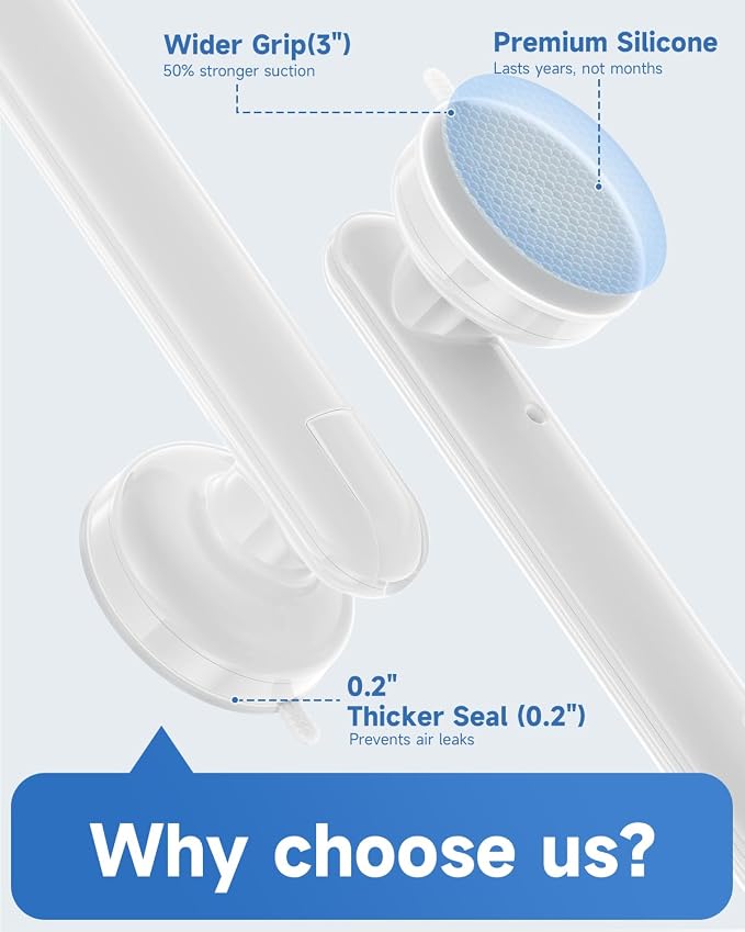 2 Pack Suction Cup Grab Bars for Bathtubs and Showers, 11 Inch Bathroom Safety Grip No Drilling & Waterproof, 230lbs Shower Handle Removable Bath Handrails for Seniors and Elderly, White