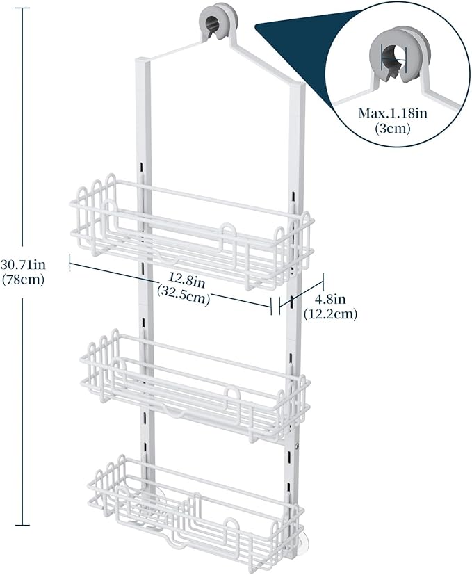Consumest Shower Caddy Hanging – Rustproof Over Shower Head Hanger with Soap Holder and Hooks, Anti-Slip Shower Shelves for Storage, Bathroom Organizer for Apartment, Dorm, White