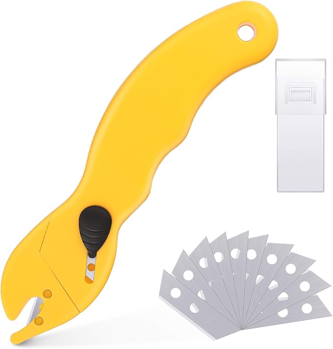 Dual Blade Universal Package Opener with 10 Pcs Stainless Steel Blade Replacement, Safety Box Cutter Utility Knife Set for Tape Splitter, Cartons, Cardboard, Wrap
