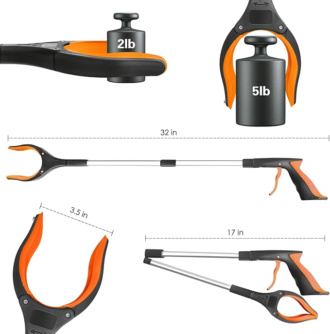 32" Grabber Reacher Tool, 2-Pack Foldable Reacher Grabber Pickup Tool with 360° Anti-Slip Rotating Jaw & Magnet, Mobility Aid Reaching Assist Tool for Trash Pick Up, Lightweight Grabber Tool