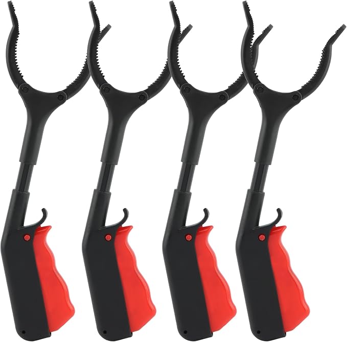 Grabber Tool, 4pcs 30cm/12inch Grabber Reacher Tool Claw Rubbish Tong, Lightweight Trash Pick up Stick,Portable Grabber Tool for Adults Litter Pickers Sanitation Workers(Black+red)
