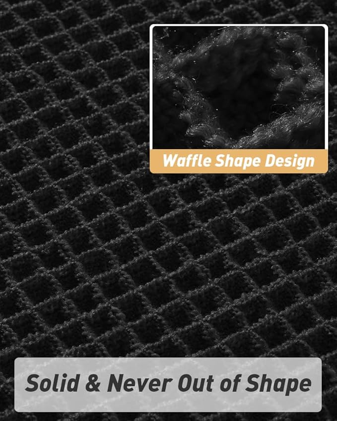 AMOAMI Upgraded Waffle Bath Mat, Super Absorbent Non Slip Bath Mats for Bathroom Floor, Machine Washable Bathroom Rugs with Tassels, Rubber Backed Bathroom Mats, Ultra Soft, 18" x 30", Black