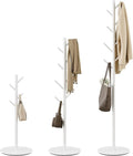 Coat Rack with 8 Hooks, 3 Adjustable Heights, Modern Hall Tree, Sturdy Metal Clothes Stand with Sintered Stone Base for Entryway, Office, Bedroom, for Coats, Hats, Handbags and Scarves, White