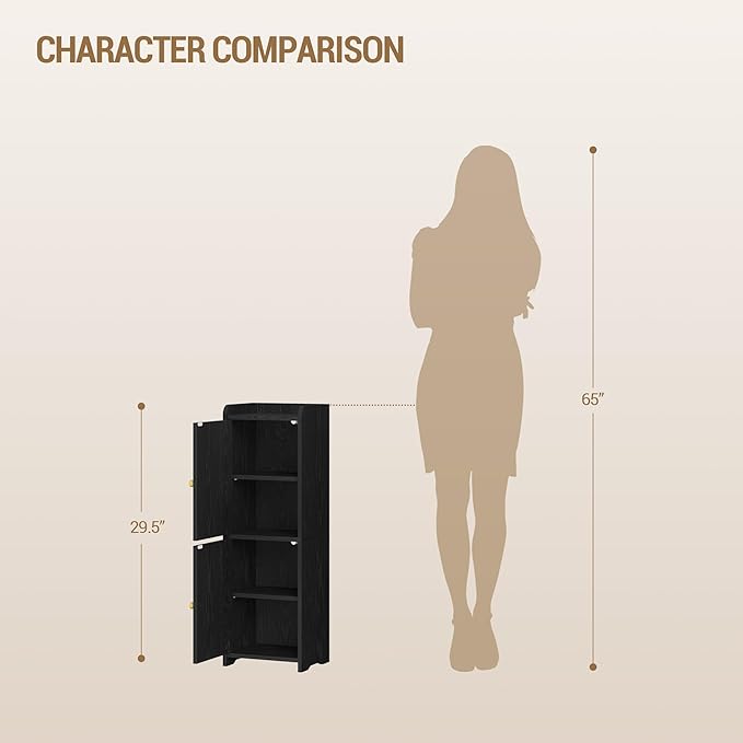 Hzuaneri Bathroom Storage Cabinet, Small Corner Floor Cabinet with 2 Doors and Adjustable Shelf, Narrow Toilet Paper Cabinets, Bathroom Organizer for Small Spaces, 7.9" D x 9.8" W x 29.5" Rattan Black