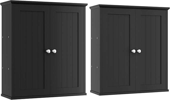 Shintenchi Bathroom Wall Medicine Cabinet with 2 Door, Bathroom Storage Organizer Over The Toilet,Space Saving Storage with 3-Tier Shelves,Black