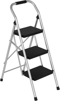 Step Stool for Adults,3 Step Ladder Folding 330lbs Anti Slip Step Stool,Foldable Ergonomic 3 Step Stool with Wide Pedal for Home, Kitchen, Office (Sliver)