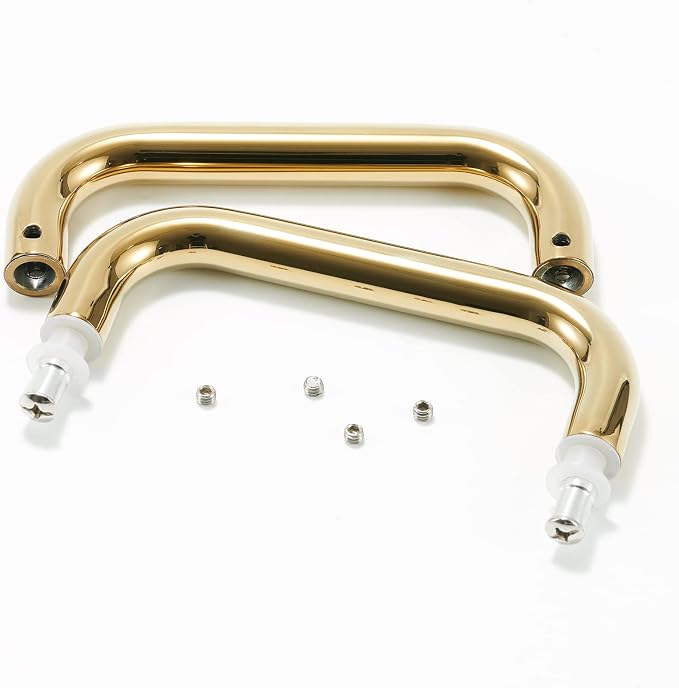 Ranbo Polished Gold 6" （CTC） Tubular Back-to-Back Shower Door Handle，3/4" Diameter Pull Handles with Metal Washers, for 1/4"- 1/2" Thick Glass and 1-3/8" - 2-1/6" Thick Wooden or Metal Doors
