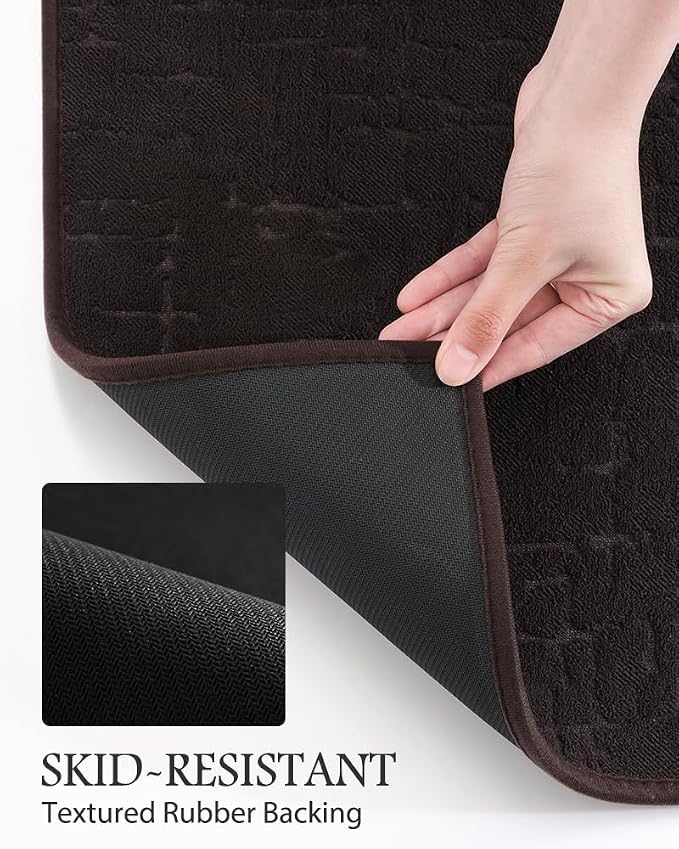 AMOAMI-Bath Mat-Absorbent Quick Dry Bathroom Floor Mats-Washable Rubber Backing Bath Mats for Bathroom Rugs Fit Under Door-Bath Rug for in Front of Sink Bathtub Shower Room, Brown 17''x24''