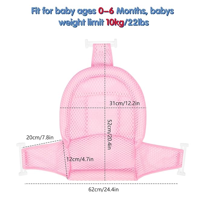 Colorlife Baby Bath Seat Support Net Infant Bathing Seat Support Mat, Adjustable Comfortable Non-Slip Three-Pointed Baby Shower Net Bathtub Sit Up Net for Newborn 0-12 Months-Pink(No Bathtub)