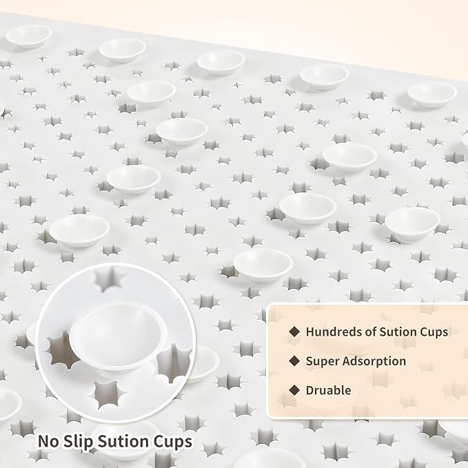 Yolife Shower Foot Scrubber Mat, Anti-Slip Bath Mat with Scrub Bristles, Soft Shower Foot Massager with Strong Suction Cups for Soothe Achy Feet (White, 27.5" x 15.7")