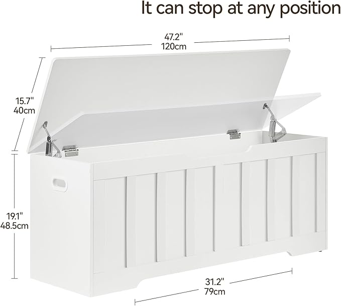VANKILEY 47.2" Storage Chest Extra Large,Storage Trunk with 2 Safety Hinges,Wooden Storage Bench,Shoe Bench,47.2x15.7x19.1 Inch,Easy Assembly,Storage Bench for Bedroom,Living Room,entryway(White).