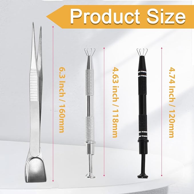 3 Pc Grabber Tool Holder Set, Stainless Steel 4 Claw Piercing Ball Grabber, Diamond Tweezers Pick Up Tool for Tiny Objects IC Chip Electronic Components