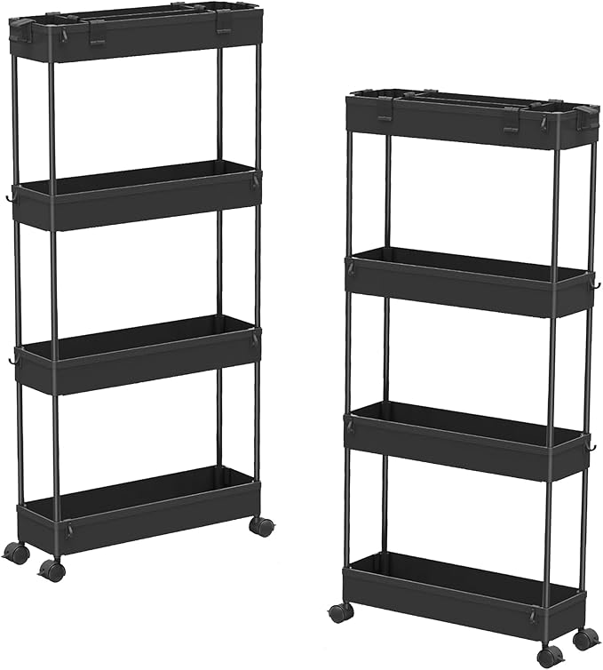 SPACELEAD 2-piece Set Slim Storage Cart 3 Tier,Bathroom Organizer Rolling Utility,Mobile Shelving Unit Slide Out for Office, Kitchen, Laundry Room & Narrow Places