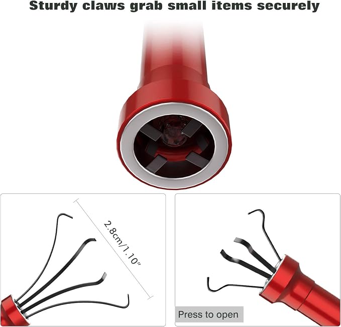 Housolution Grabber Tool Magnetic Four-claw Picker, Bendable Hose Reacher Pickup Sweeper with LED Lights, Flexible Long Handy Reaching Assist Tool for Litter Pick/Home Sink/Drain - Red