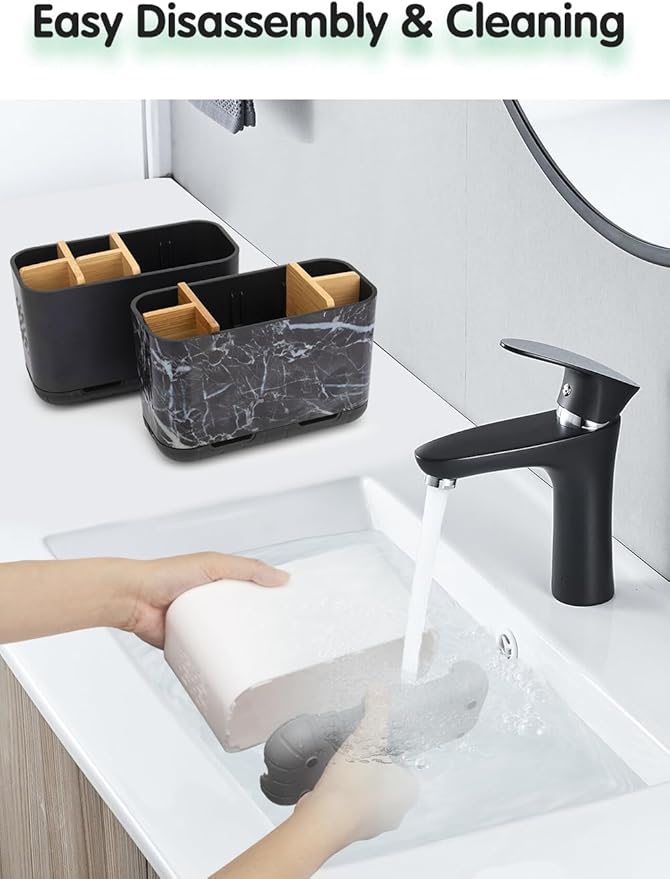 GFWARE Toothbrush Holders for Bathrooms - Bamboo Divider Toothbrush and Toothpaste Holder with Drainage, Kids Electric Toothbrush Organizer for Bathroom Countertop, White Tooth Brush Holder