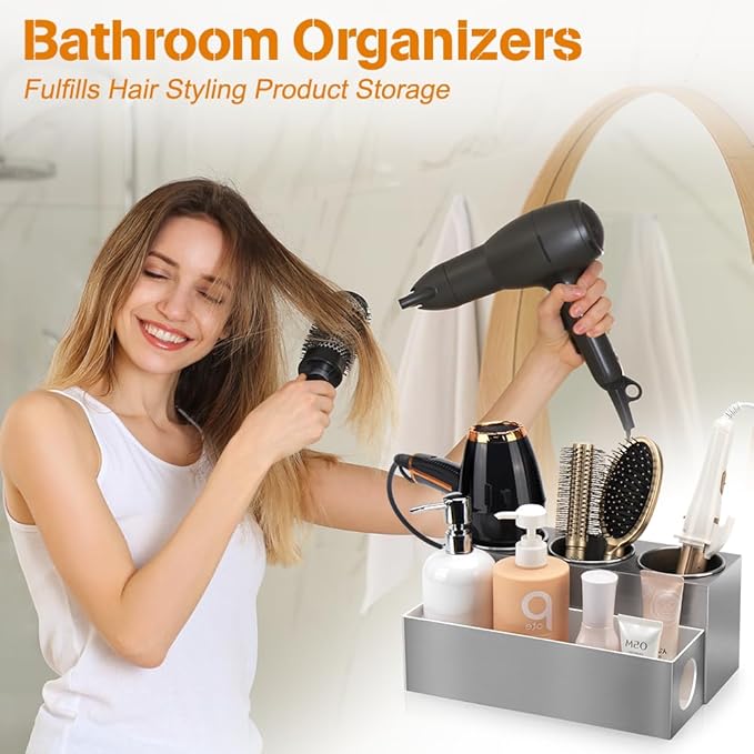 GFWARE Hair Tool Organizer - Bathroom Vanity Organizers and Storage, Hair Styling Accessories Hot Tools Organizer Hair Dryer, Blow Dryer, Curling Iron, Flat Iron, Hair Straightener, Silver