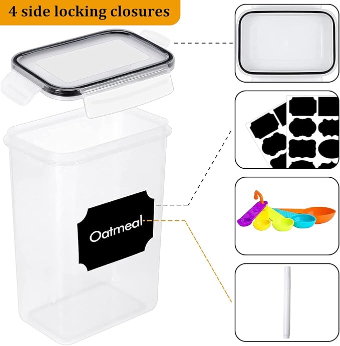 18 Pack Airtight Food Storage Containers with Lids, BPA Free Clear Pantry Storage Container for Kitchen Food Pantry Organizers and Storage, Plastic Pantry Organiser for Cereal,Flour and Sugar