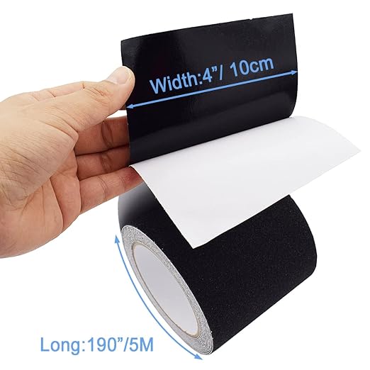 Yorwe Anti Slip Tape, High Traction,Strong Grip Abrasive, Not Easy Leaving Adhesive Residue, Indoor & Outdoor (4" Width x 190" Long, Black)