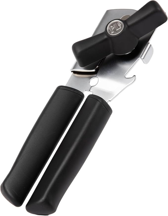 PL8 Can Opener - Stainless Steel Cutting Wheel for smooth edge, Ergonomic Soft-Grip Handles, Built-In Bottle Opener, Durable and Easy to Clean Kitchen Tool