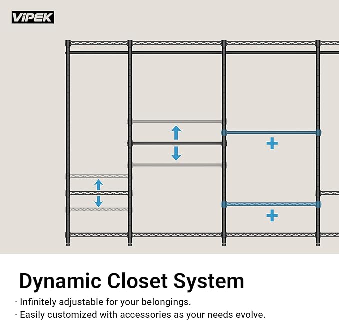 VIPEK V5 Portable Closet Wardrobe Heavy Duty Clothes Rack, Freestanding Metal Clothing Racks Custom Closet Racks with 8 Adjustable Shelves, 68.9" Lx15.7 Wx76.4 H, Max Load 890LBS, Gold
