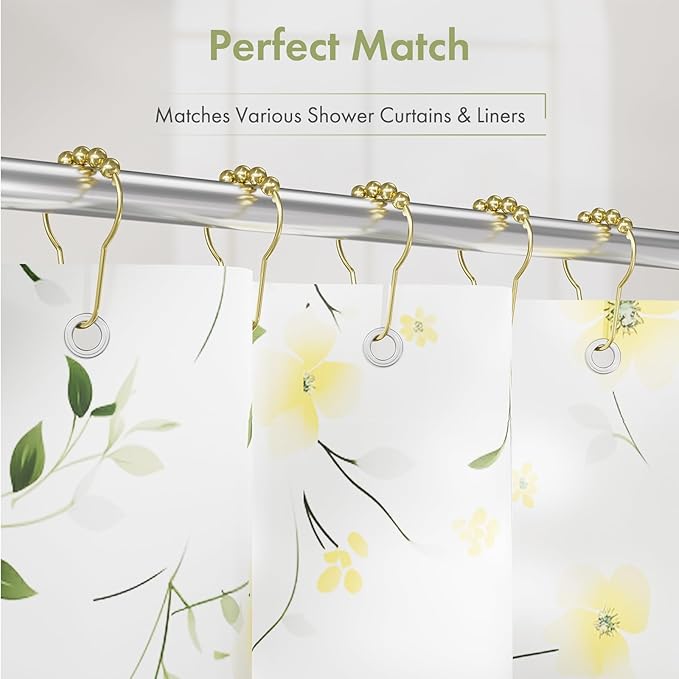 Gold Shower Curtain Hooks, Amazer Shower Curtain Rings Hooks, 12 Pcs Stainless Steel Shower Hooks for Shower Curtain, Rust Proof Shower Curtain Hooks, Shower Hooks for Curtain Bathroom
