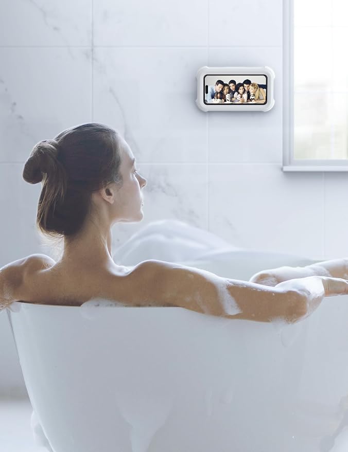 Lamicall Shower Phone Holder Waterproof - 480° Rotatable Retractable Adjustable Shower iPhone Case Holder, Bathroom Wall Phone Mount Stand Water Proof Anti Fog, iPhone Accessories for 4-7" Cellphones