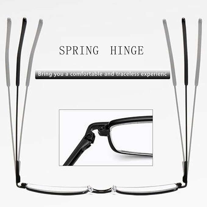 Viseng Slim Mini Metal Reading Glasses Compact Lightweight Portable Readers with Glasses Case for Reading Case,Black+Black+3.0