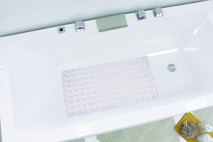 Bathtub Mat Non Slip with Suction Cups 15"x27" - Anti-Slip Shower Mat for Kids, Toddlers, and Seniors - Machine Washable Bath Tub Mat with Multiple Drainage Holes (Clear)