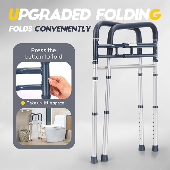 Lianjindun Toilet Safety Rails (350 lb), Adjustable Toilet Frame for Elderly, Seniors, Handicap & Disabled, Foldable Handicap Toilet Handles Fit Any Toilets (Blue)