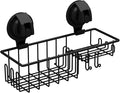 TESOT Suction Cup Shower Caddy, Shower Shelf Soap Dish with Hooks for Sponge, Rust Proof 304 Stainless Steel, Black