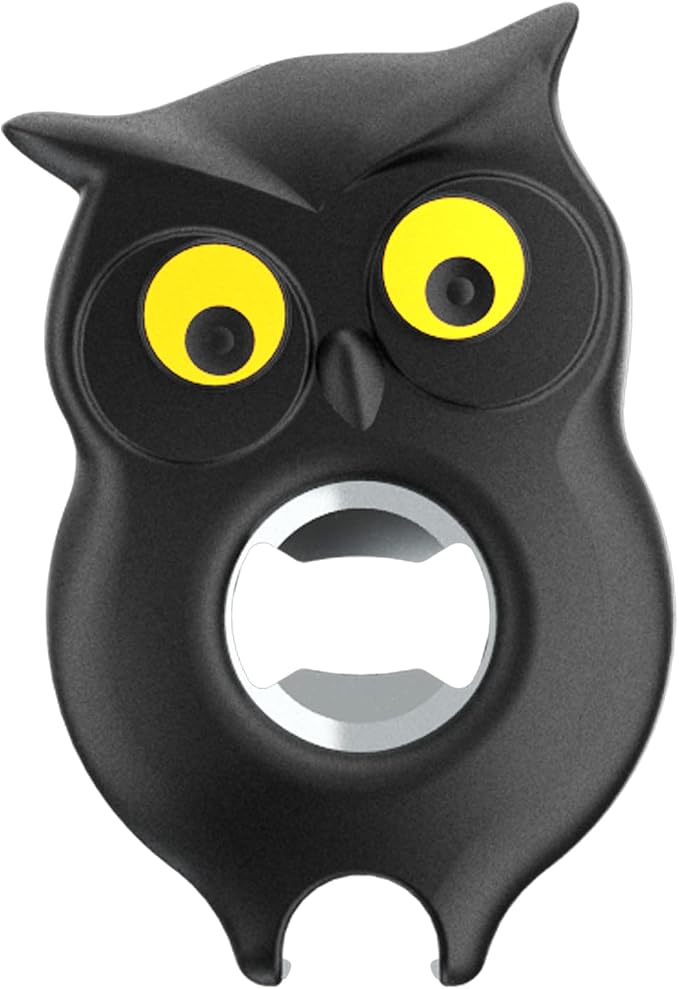 4-in-1 Manual Owl Bottle Opener - BPA-Free Multi-Function Opener for Bottle Caps, Jars, Pull Tabs & Twist Caps, Ergonomic Design for Kids, Seniors & Weak Hands (Black)