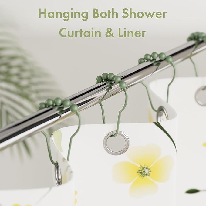 Amazer Shower Curtain Hooks, Decorative Shower Curtain Hooks, Sage Green Rustproof Stainless Steel Shower Hooks for Shower Curtain Liner Shower Rod Hook 12pcs