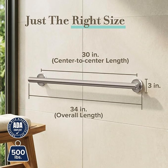 Gatco 857A Latitude II 30" Grab Bar, Satin Nickel/ADA Compliant Wall Mount Stainless Steel 30" Safety Grab Bar for Bathroom