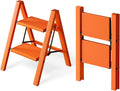 HillhutApex 2 Step Ladder, Lightweight Portable 2 Step Stool with Anti-Slip Wide Pedal, 330lbs Capacity Aluminum Ladder for Household,Office,Library(Orange)