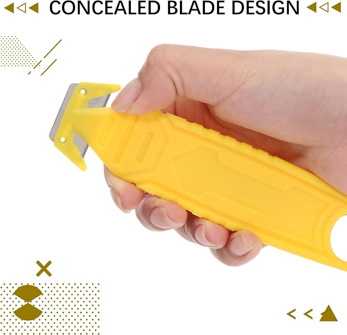 Therwen Safety Box Cutter Knife of Stainless Steel Concealed Blade Package Opener with Tape Splitter for Carton Cardboard Wrap Letter Work Bag Straps Film Utility Tool(Yellow,50 Pcs)