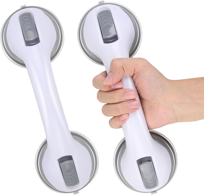 Gugxiom 10 inch Shower Grab Handles,2 pcs Grab Rails for Bathroom with Suction Cup,Shower Handles for Elderly Disabled Injured (Gray)