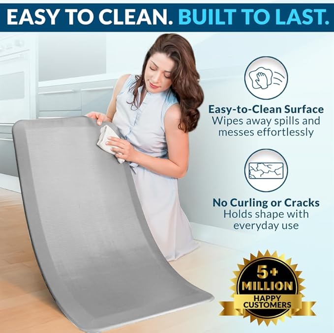 ComfiLife Anti Fatigue Floor Mat – 3/4 Inch Thick Kitchen Mats for Floor, Standing Desk Mat, Kitchen Rug – Comfort at Home, Office – Durable – Stain Resistant – Non-Slip Bottom (24" x 70", Silver)