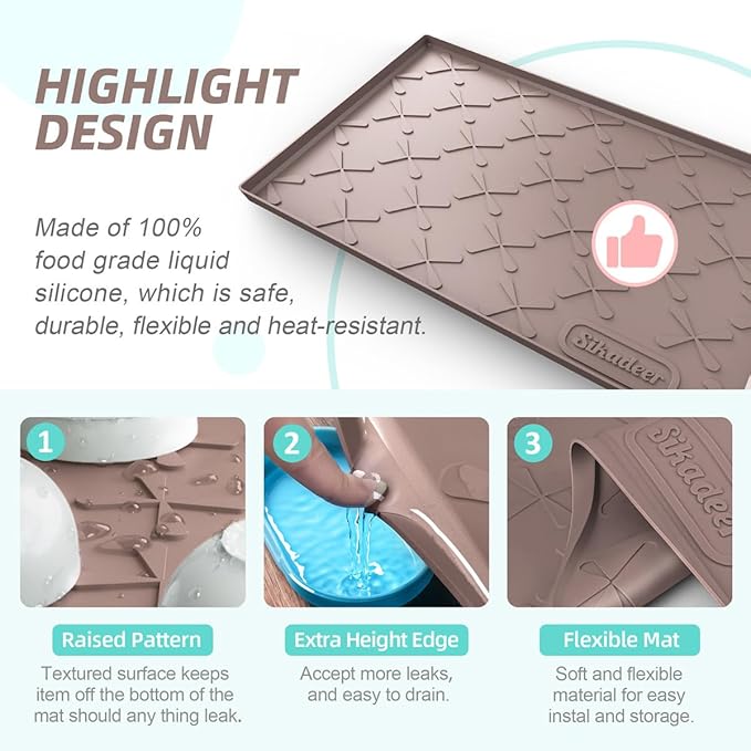 SIKADEER 31" x 19" Under Sink Mat Waterproof, Silicone Mat Kitchen Drawer Shelf and Cabinet Liner, Sink Protector for Kitchen Organizers and Storage, Boot Tray Pet Food Mats