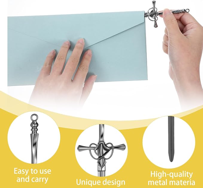 2 Pack Letter Openers, Mail Opener Tool, Sword Letter Opener with Ergonomic Handle, Envelope Slitter Fancy Envelope Openers, Home and Office Mail Supplies(Silver, Black)