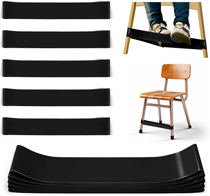 5 Pack Chair Bands for Kids with Fidgety Feet, ADHD Tools for Kids, Improve Focus & Reduce Restlessness, Chair Bands for Sensory ADHD ADD Autism - Classroom & Home Must Haves (Black)