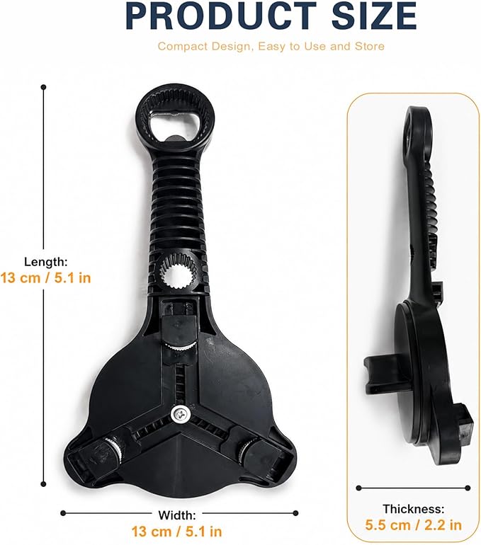 2 in 1 Adjustable Jar Opener for Seniors, Effortless Stainless Steel Lid Opener for Weak Hands & Arthritis, Multi-Function Bottle and Cans Opener, Unique Father's Day Gifts for Men (1PC) (Black)