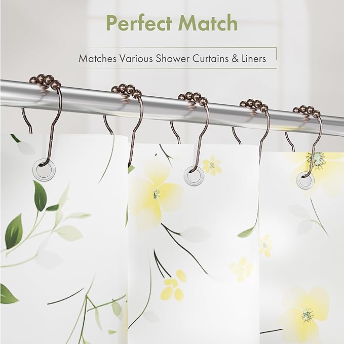 Amazer Shower Curtain Hooks, Decorative Bronze Shower Curtain Hooks,Stainless Steel Rust-Resistant Shower Hooks for Curtains-Set of 12
