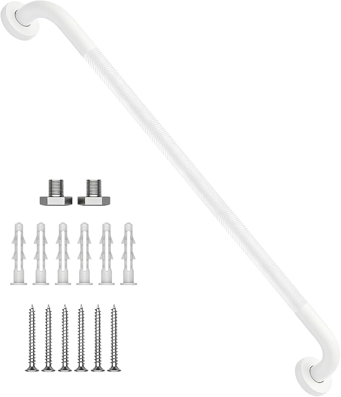 32 Inch Shower Grab Bar 1.25" Dia, White Anti Slip Bathroom Grab Bar, 304 Stainless Steel Knurled Handicap Grab Bars, Safety Support Handrail, Assist Bath Shower Handle for Elderly Injury Senior