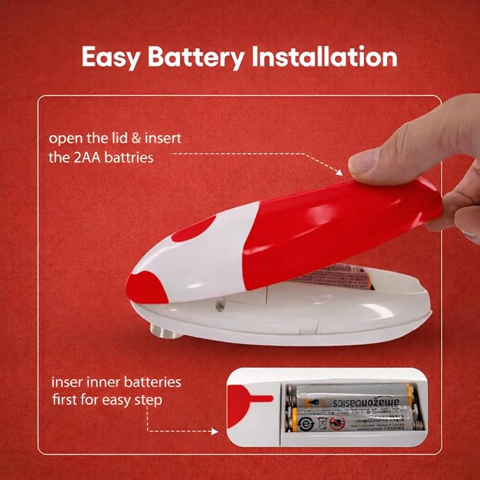 Electric Can Opener, One-Touch Automatic Smooth Edge Can Opener for All Can Sizes, Battery Operated Hands-Free Kitchen Gadget for Seniors with Arthritis (Red)