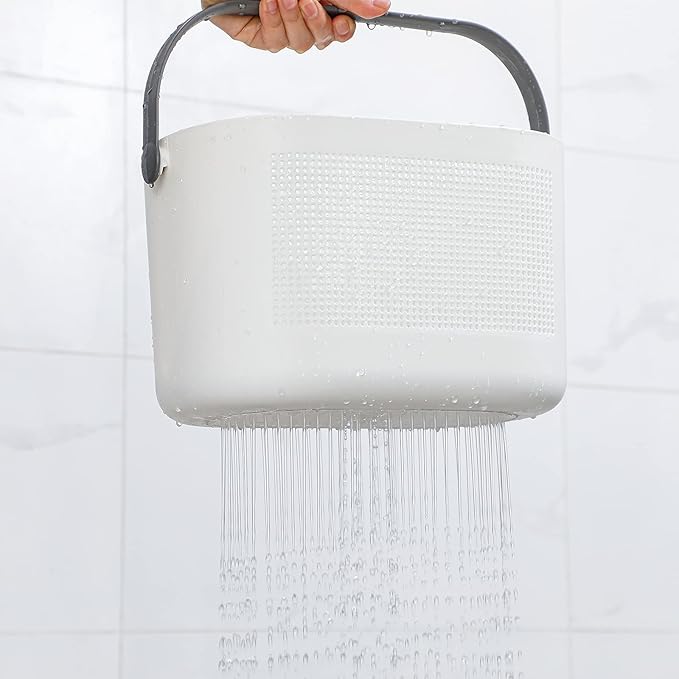 UUJOLY Plastic Storage Baskets with Handles, Shower Caddy Shelf Organizers Basket for Bathroom, Kitchen, Dorm Room, Grey