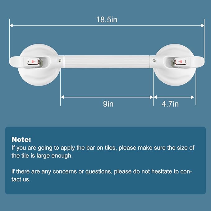 Shower Handle Upgraded 19 inch Grab Bar for Bathtub,Shower Handles with Strong Suction Cup,Bathroom Safety Grab Bar for Handicap Elderly Seniors and Disabled,Heavy Duty White