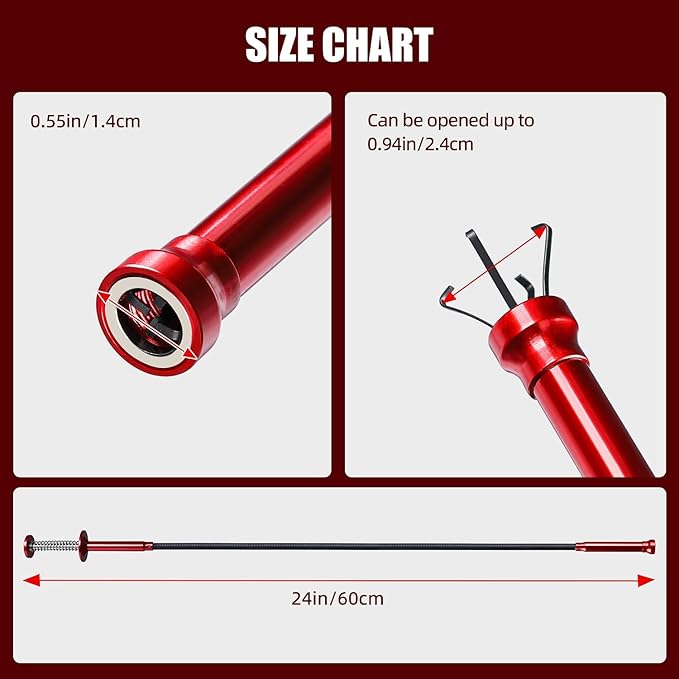 Grabber Reacher Tool, Flexible Magnetic Pickup Tool with 4-Claw Gripper & Spring-Loaded Handle, Pickup for Bathroom, Engine Bay, Kitchen & Sewers (24 inch) (Red Magnetic Pickup Tool)