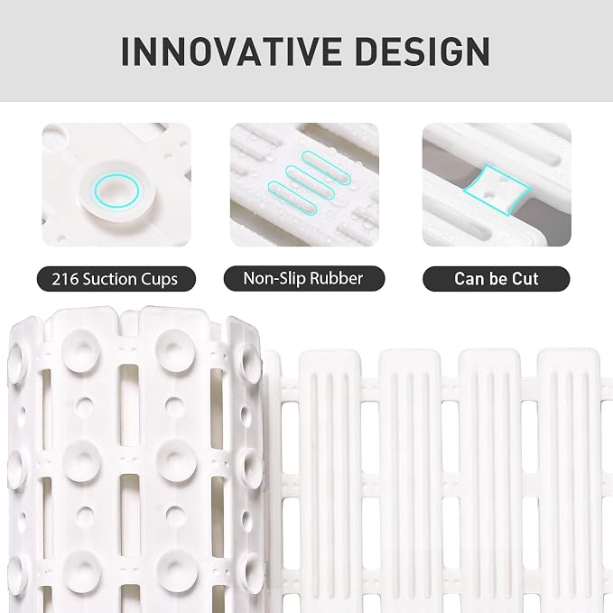 XIYUNTE Shower Mat Non Slip Bath Mat for Tub Non Slip Bathtub Mat - 36 x 16 inches Bath Tub Mat Anti Slip Shower Mats for Inside Shower with Powerful Suction Cups and Drain Holes, Cream White
