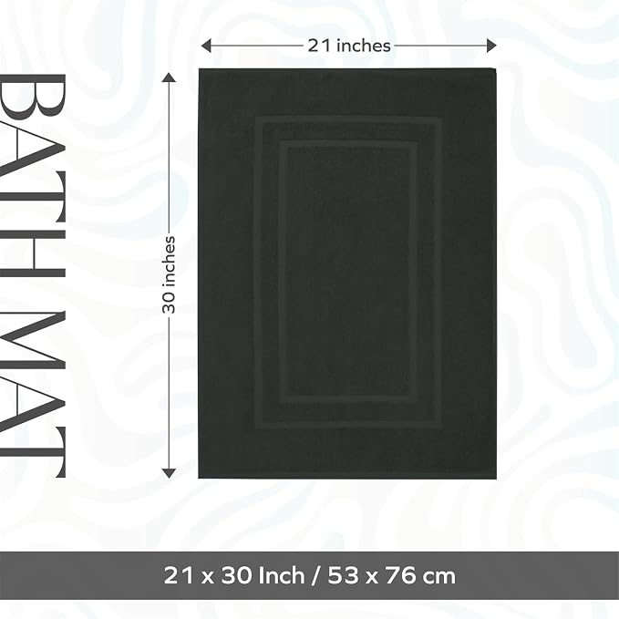 Feather & Stitch 2 Piece Towel Like Bath Mats (30x21 Inch) 100% Cotton Terry Bath Mats, Bathroom Shower Floor Mats [NOT A Bathroom Rug], Soft Absorbent Washable Mats - Charcoal